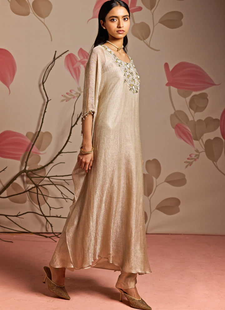 Gold Embroidered Kaftan Kurta Pants Set