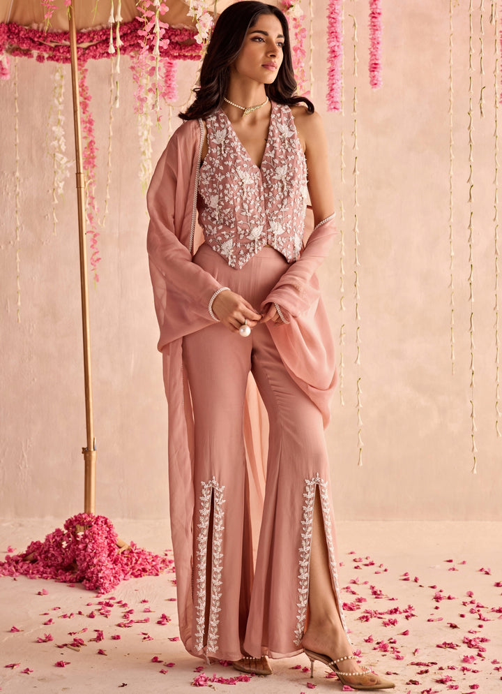 Champagne Pink Embroidered Pants Set