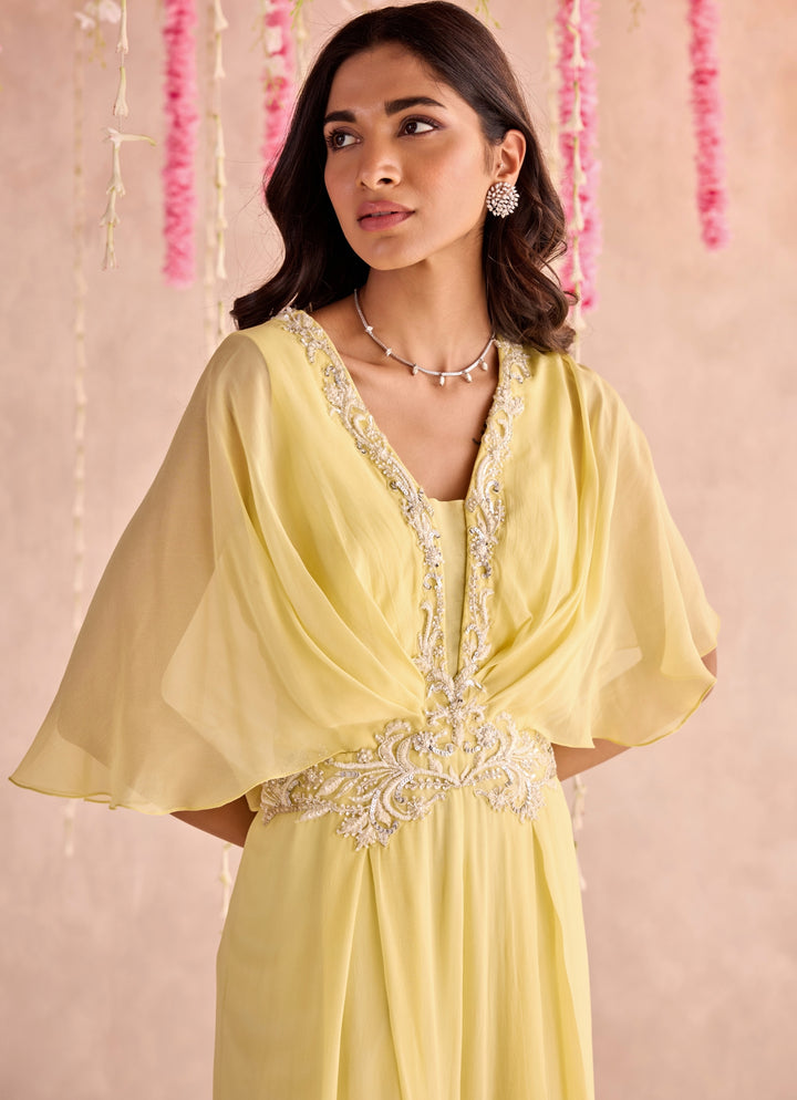 Yellow Embroidered Georgette Jumpsuit