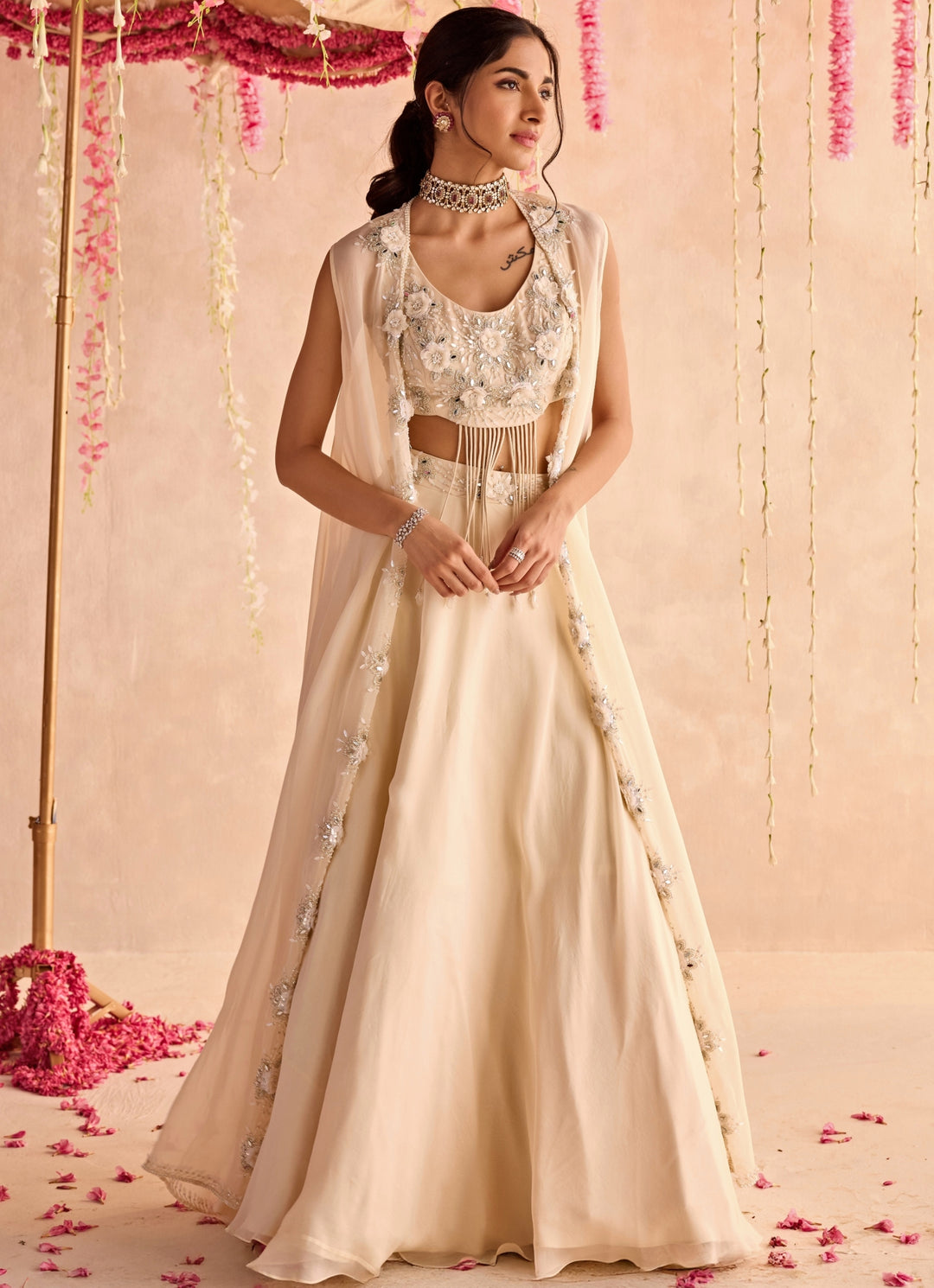 Ivory Embroidered Lehenga Set
