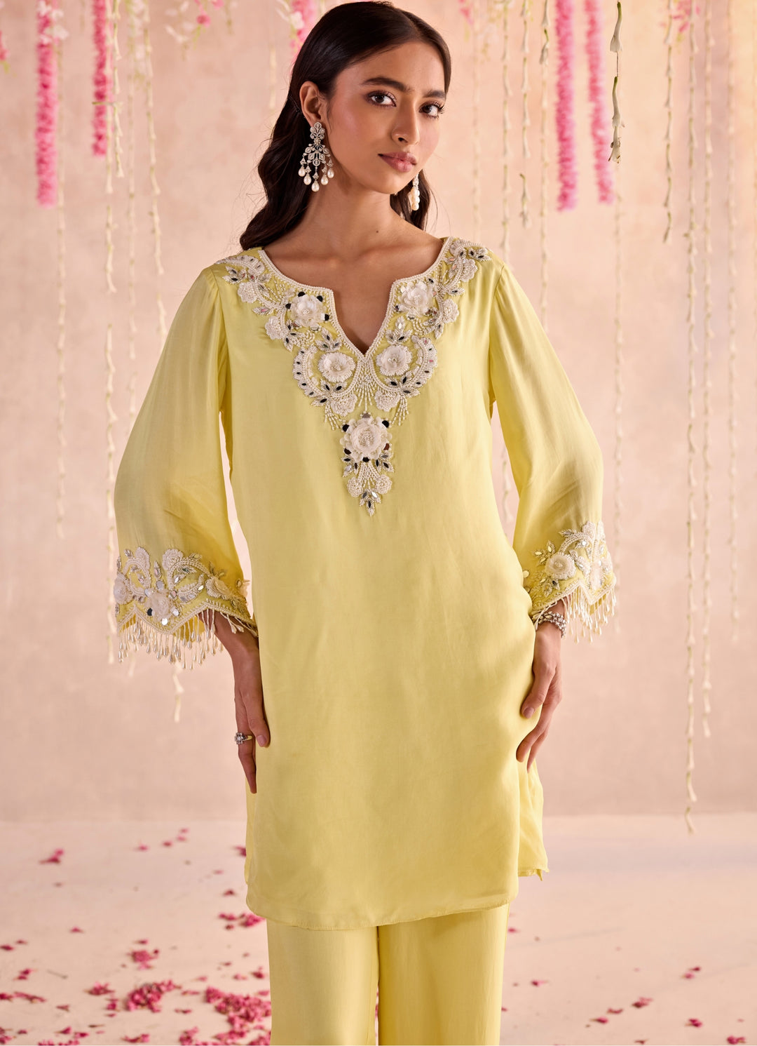 Soft Yellow Embroidered Kurta Pants Set