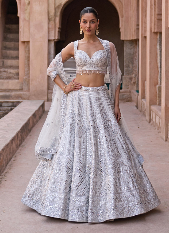 Ivory Raw Silk Lehenga Set