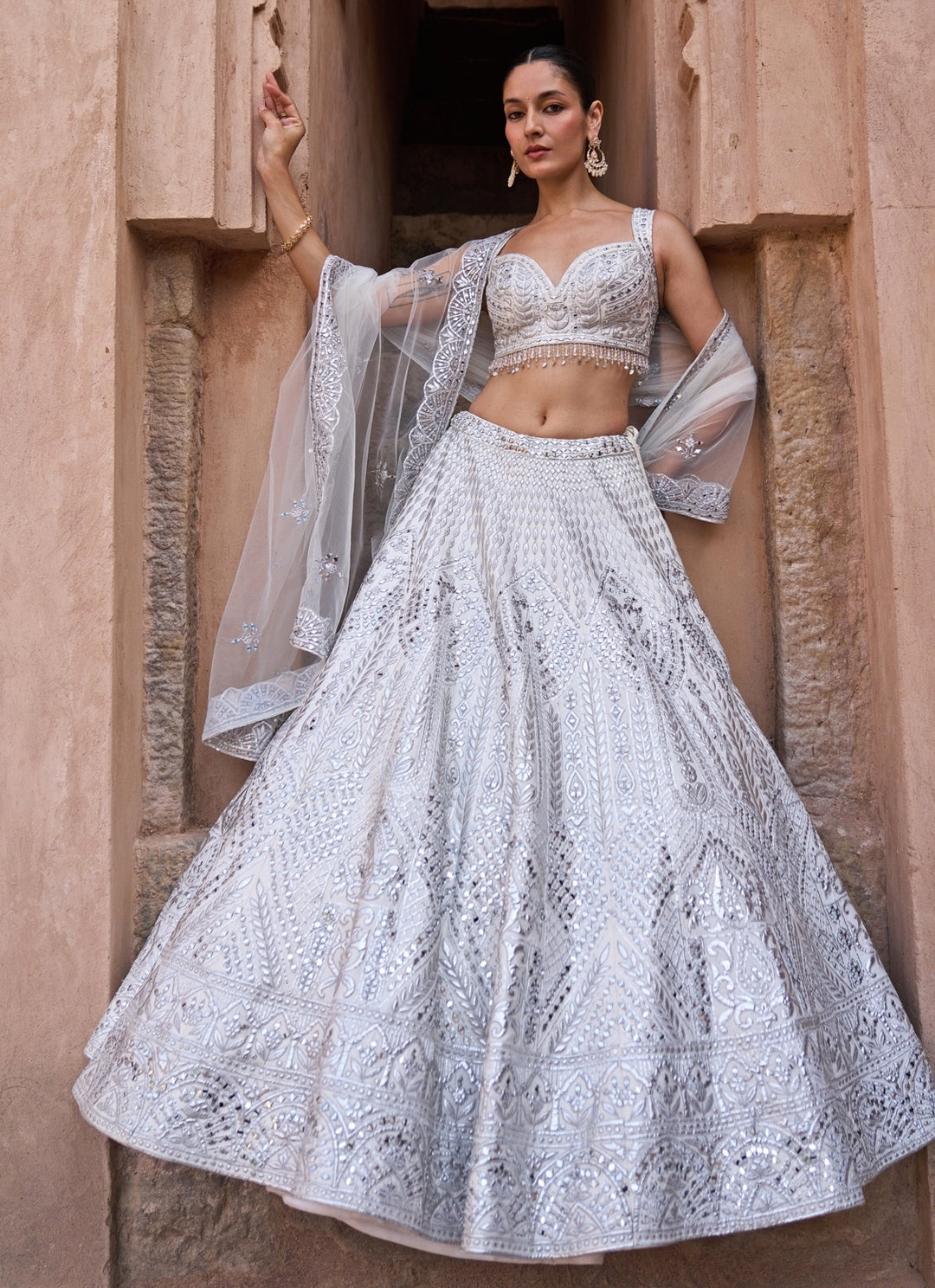 Ivory Raw Silk Lehenga Set