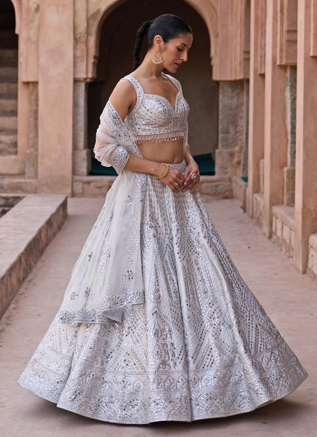 Ivory Raw Silk Lehenga Set