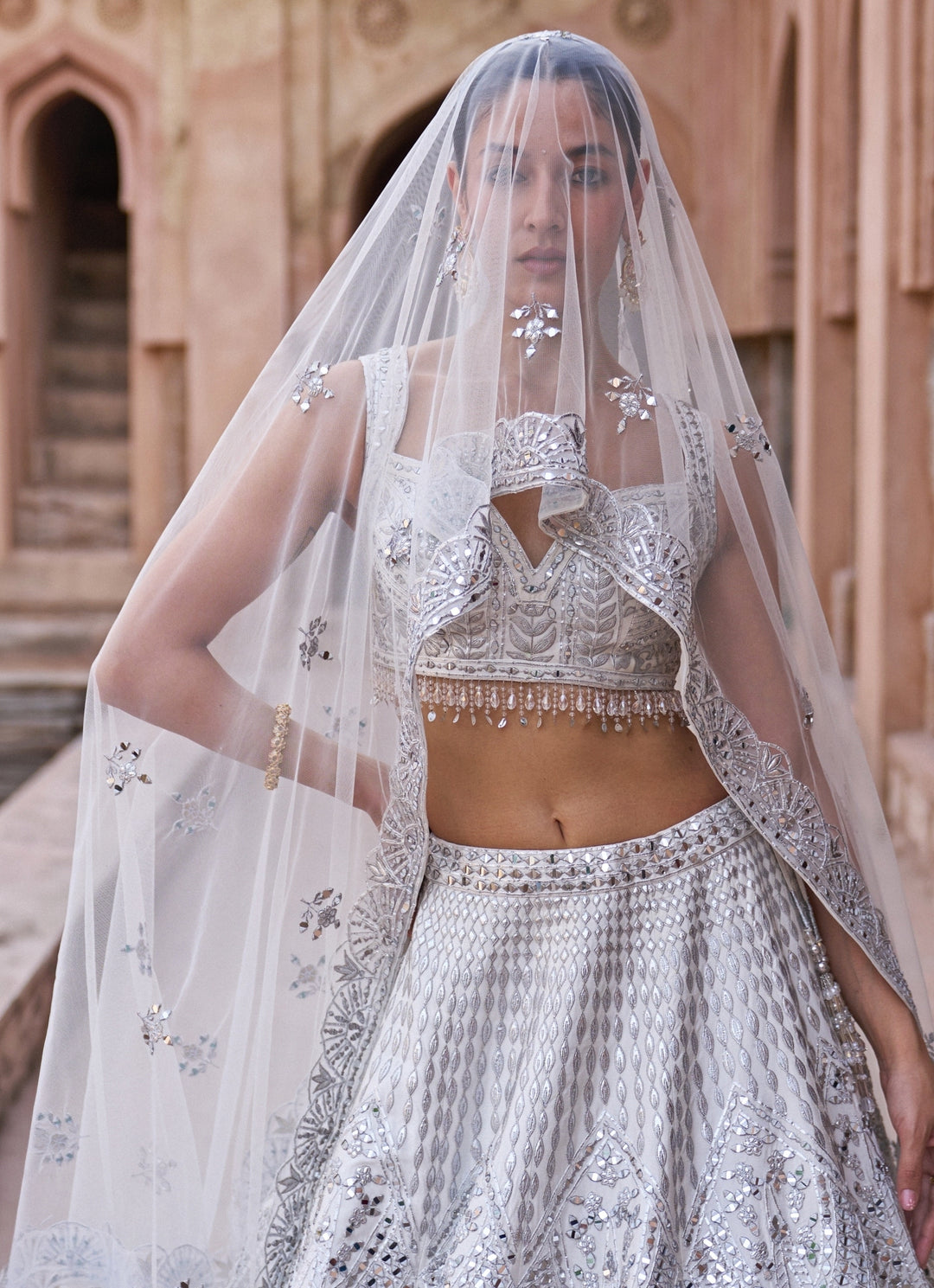 Ivory Raw Silk Lehenga Set