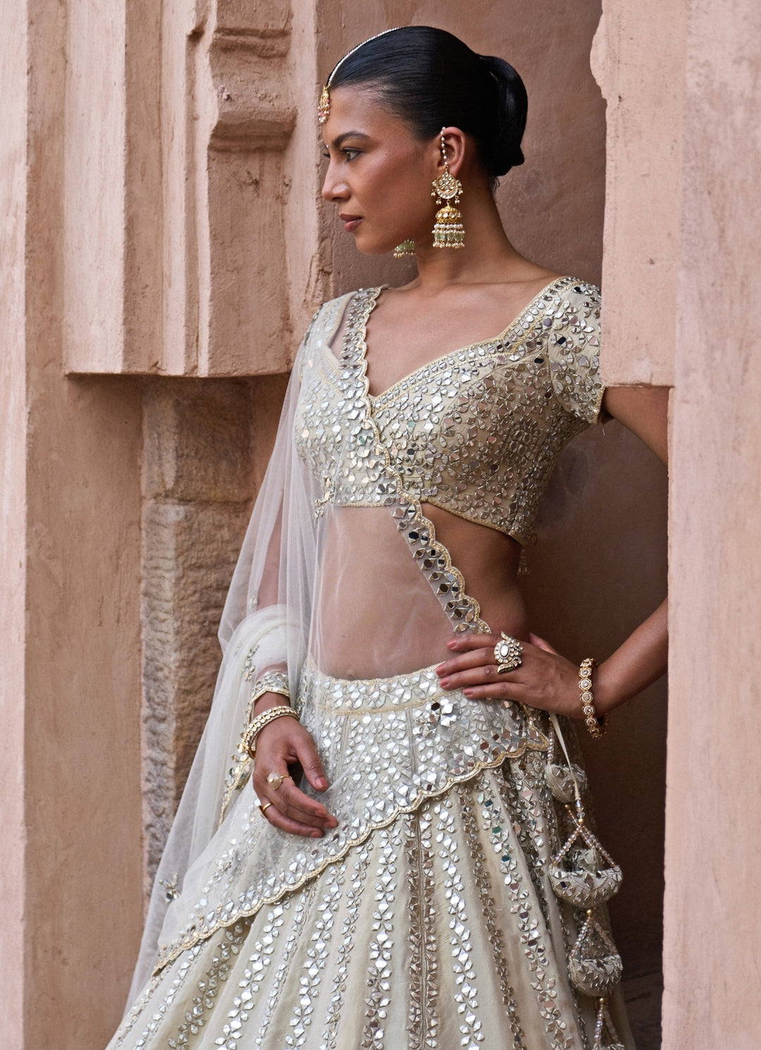 Gold Tissue Lehenga Set