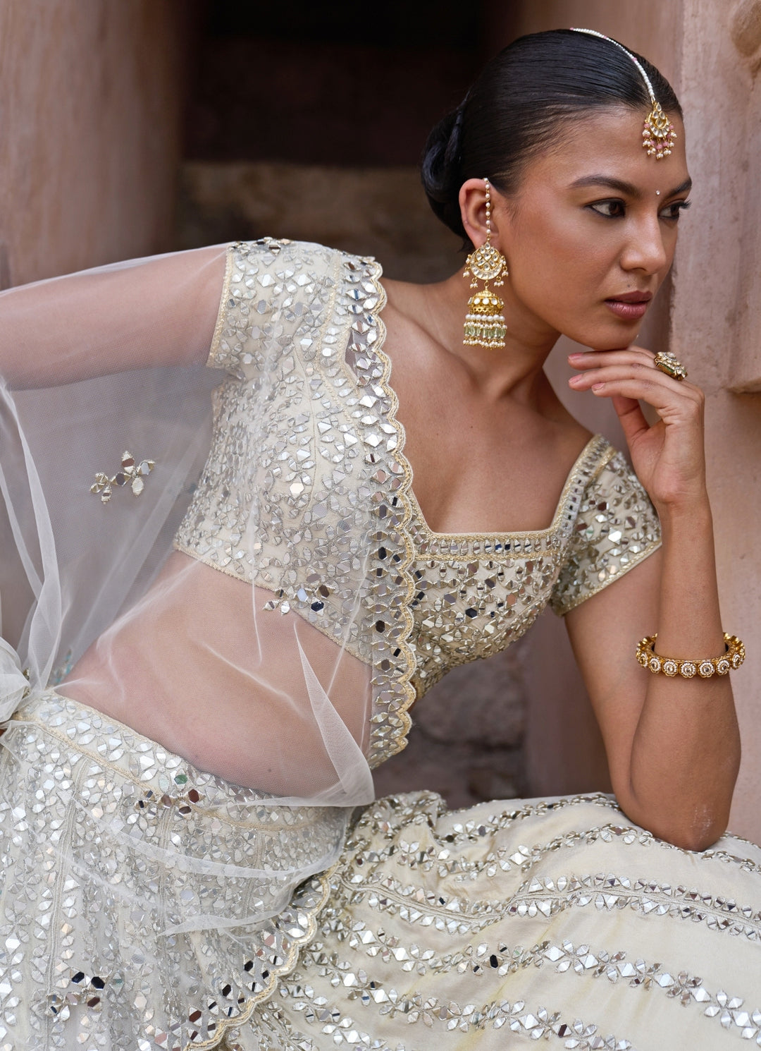 Gold Tissue Lehenga Set