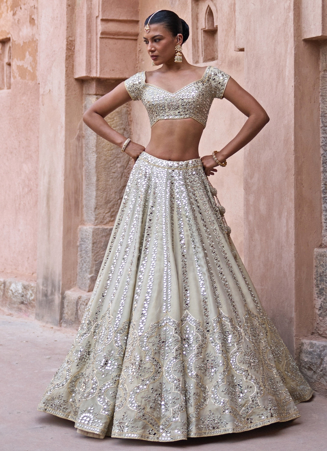 Gold Tissue Lehenga Set