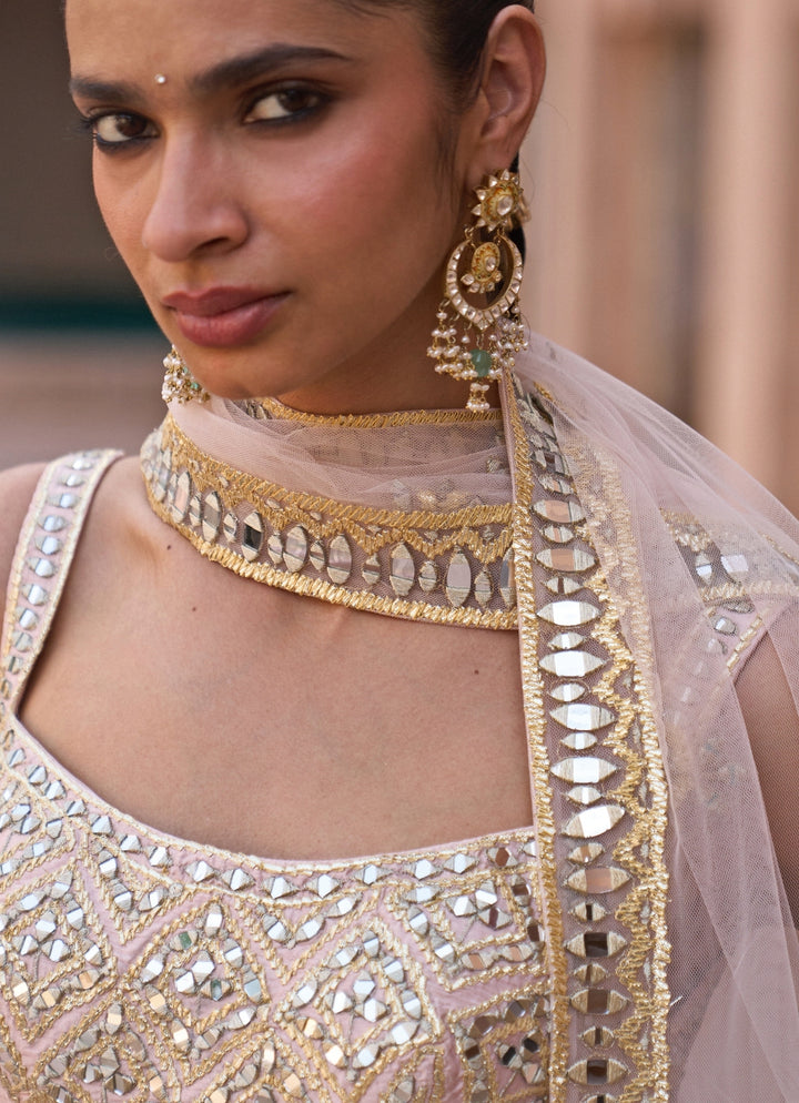 Soft Peach Raw Silk Lehenga Set