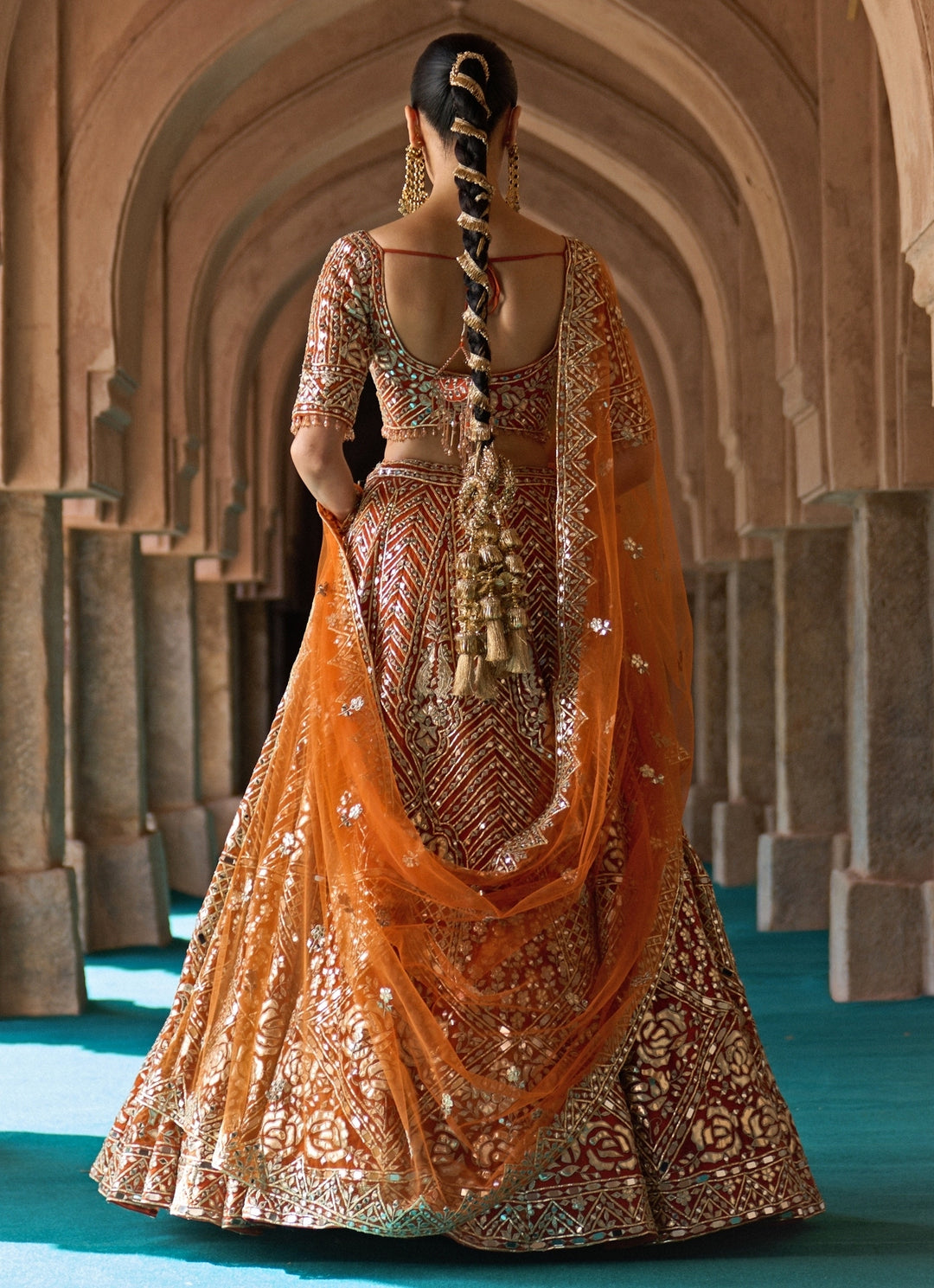Rust Orange Organza Lehenga Set