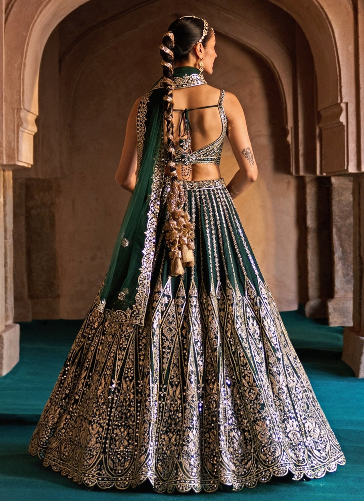 Emerald Green Raw Silk Lehenga Set