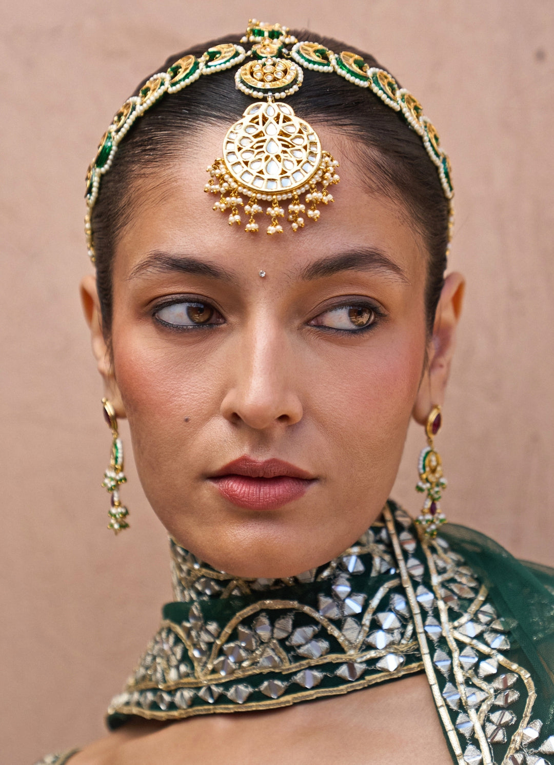 Emerald Green Raw Silk Lehenga Set