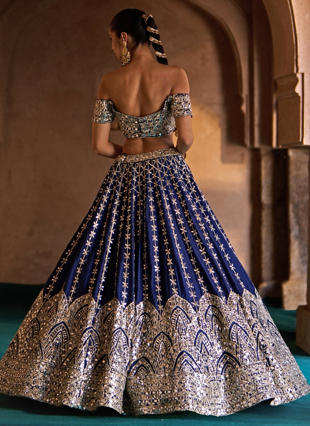 Navy Blue Raw Silk Lehenga Set