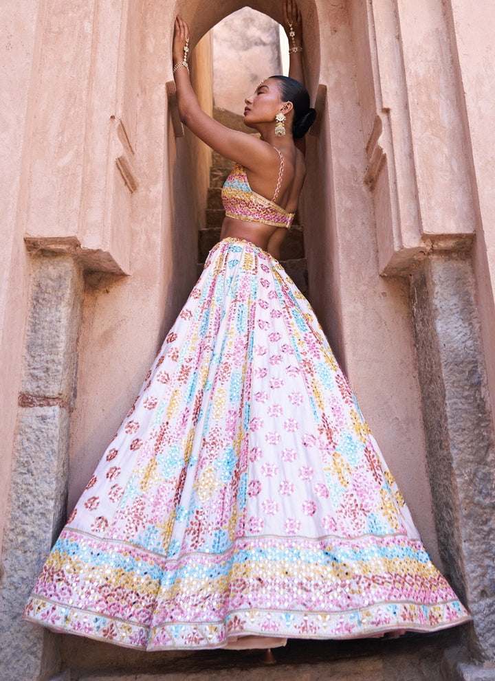 Blush Pink Multicolour Raw Silk Lehenga Set
