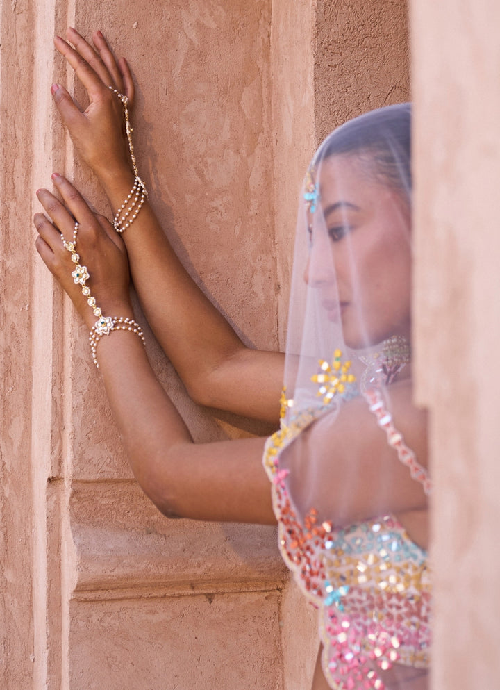 Blush Pink Multicolour Raw Silk Lehenga Set
