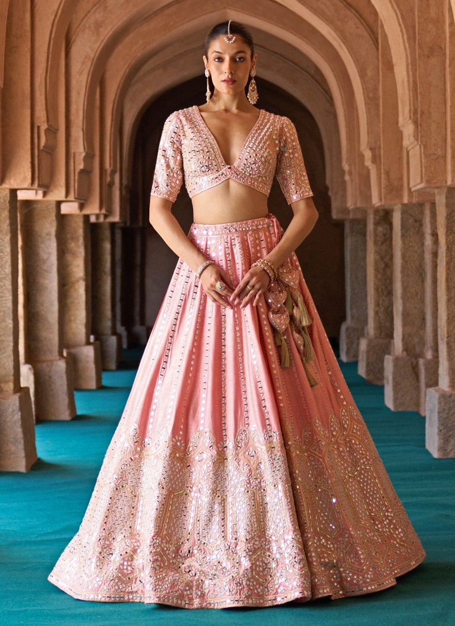 Blush Pink Raw Silk Lehenga Set