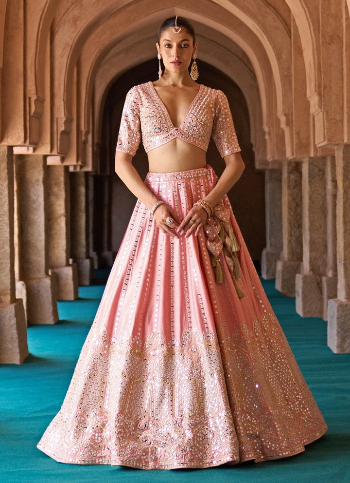 Blush Pink Raw Silk Lehenga Set