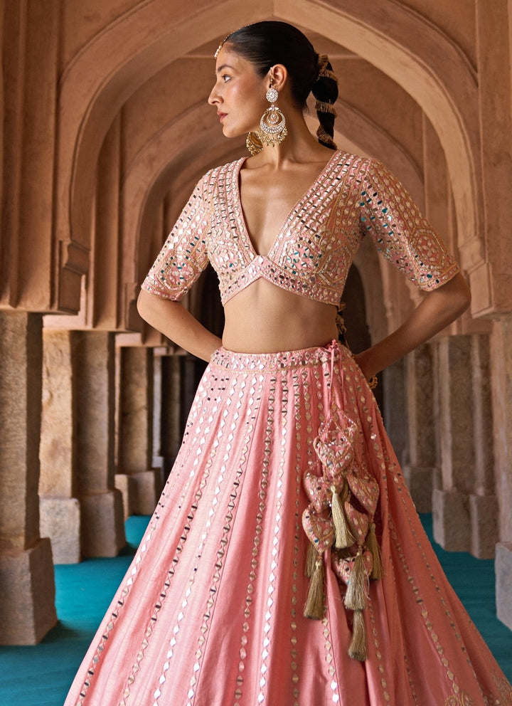Blush Pink Raw Silk Lehenga Set