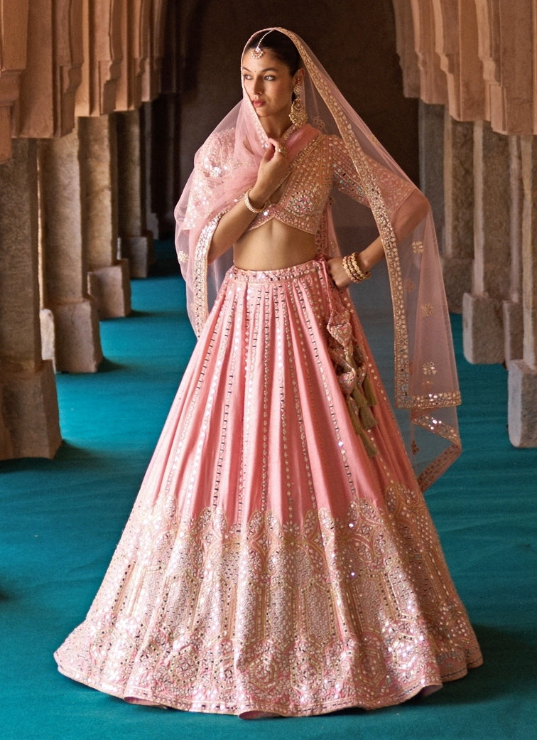 Blush Pink Raw Silk Lehenga Set