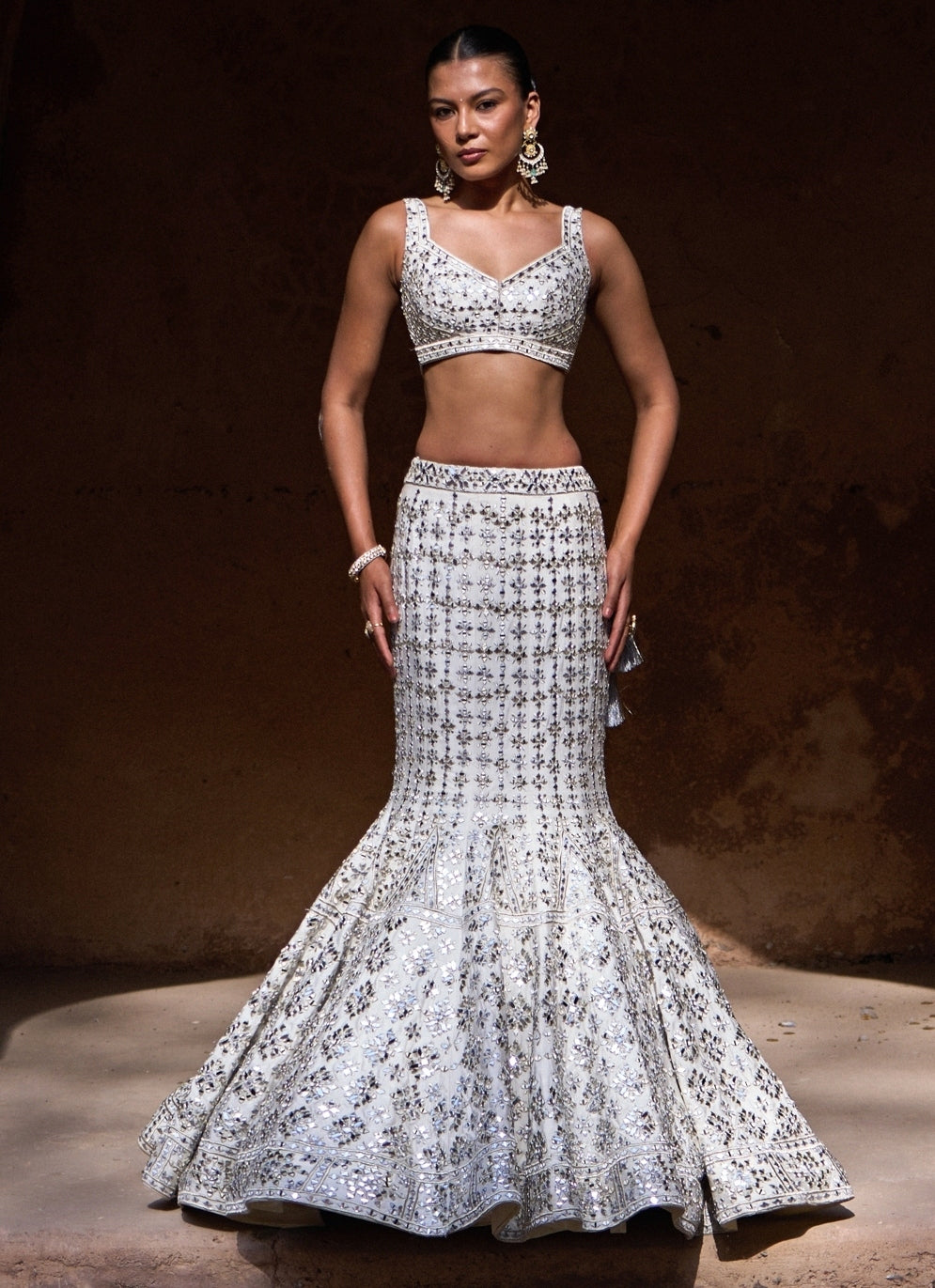 Ivory Raw Silk Mermaid Lehenga Set