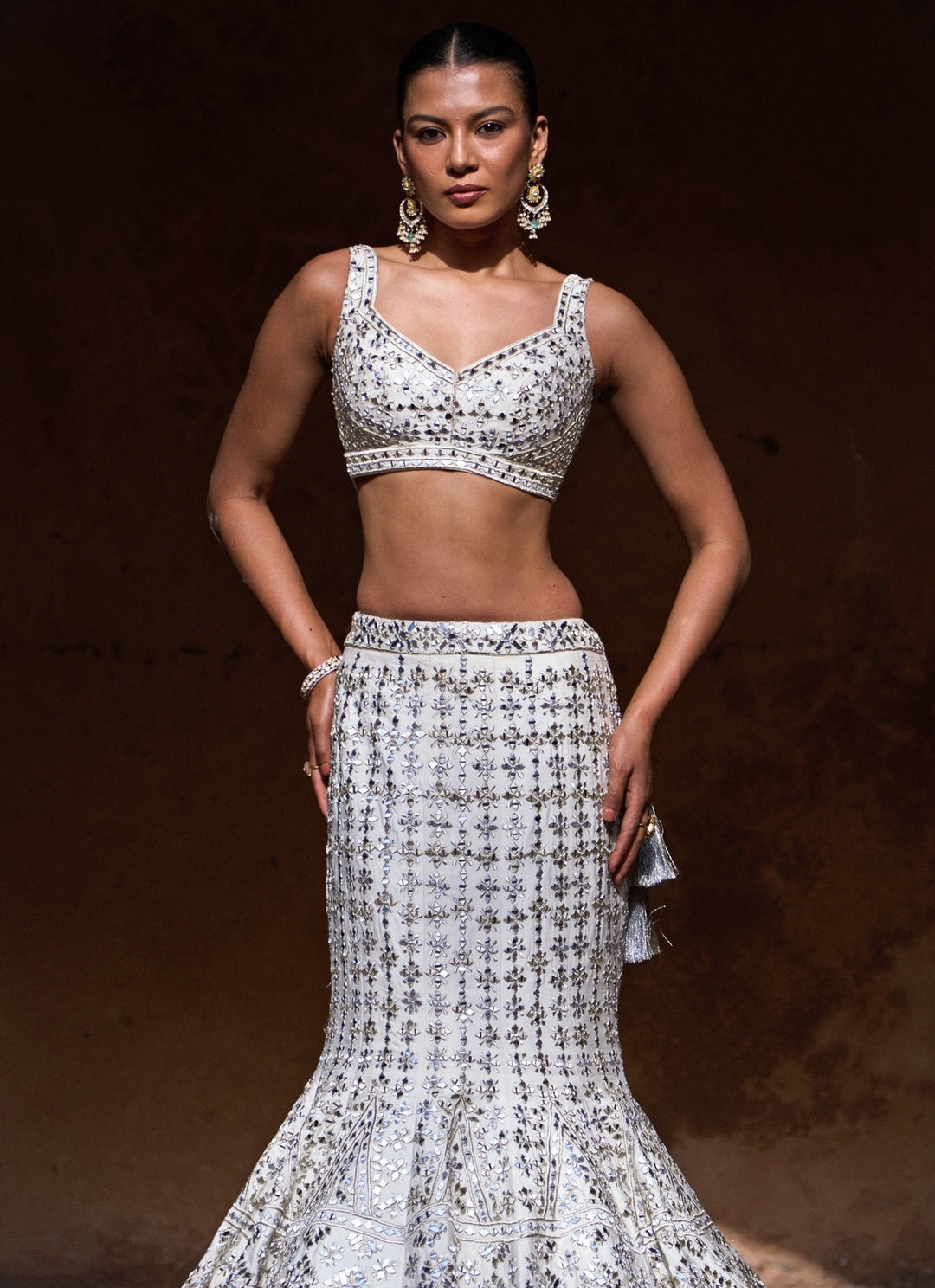 Ivory Raw Silk Mermaid Lehenga Set