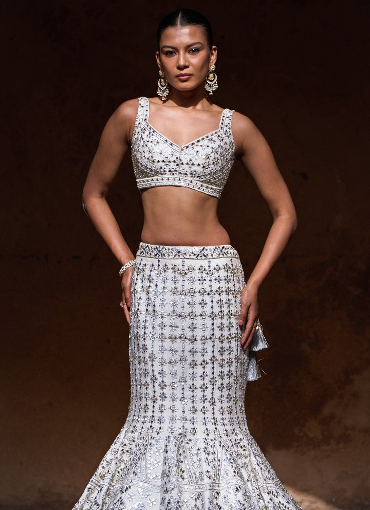 Ivory Raw Silk Mermaid Lehenga Set