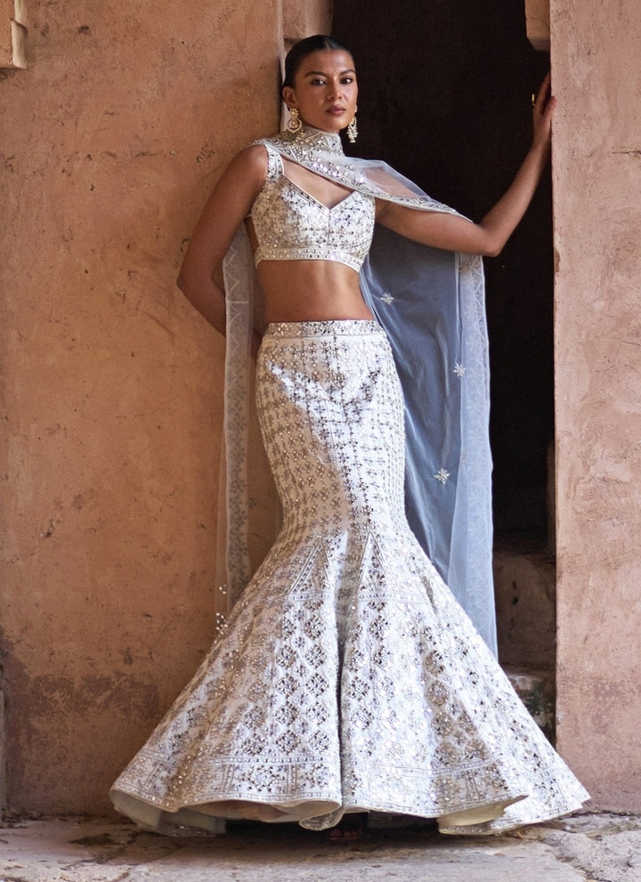 Ivory Raw Silk Mermaid Lehenga Set