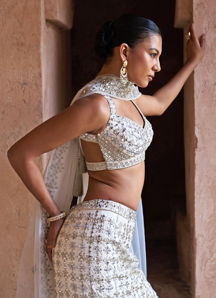 Ivory Raw Silk Mermaid Lehenga Set