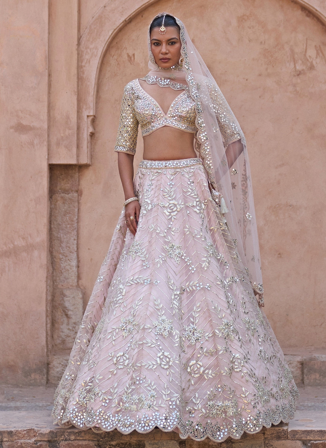 Dusty Peach Organza Lehenga Set