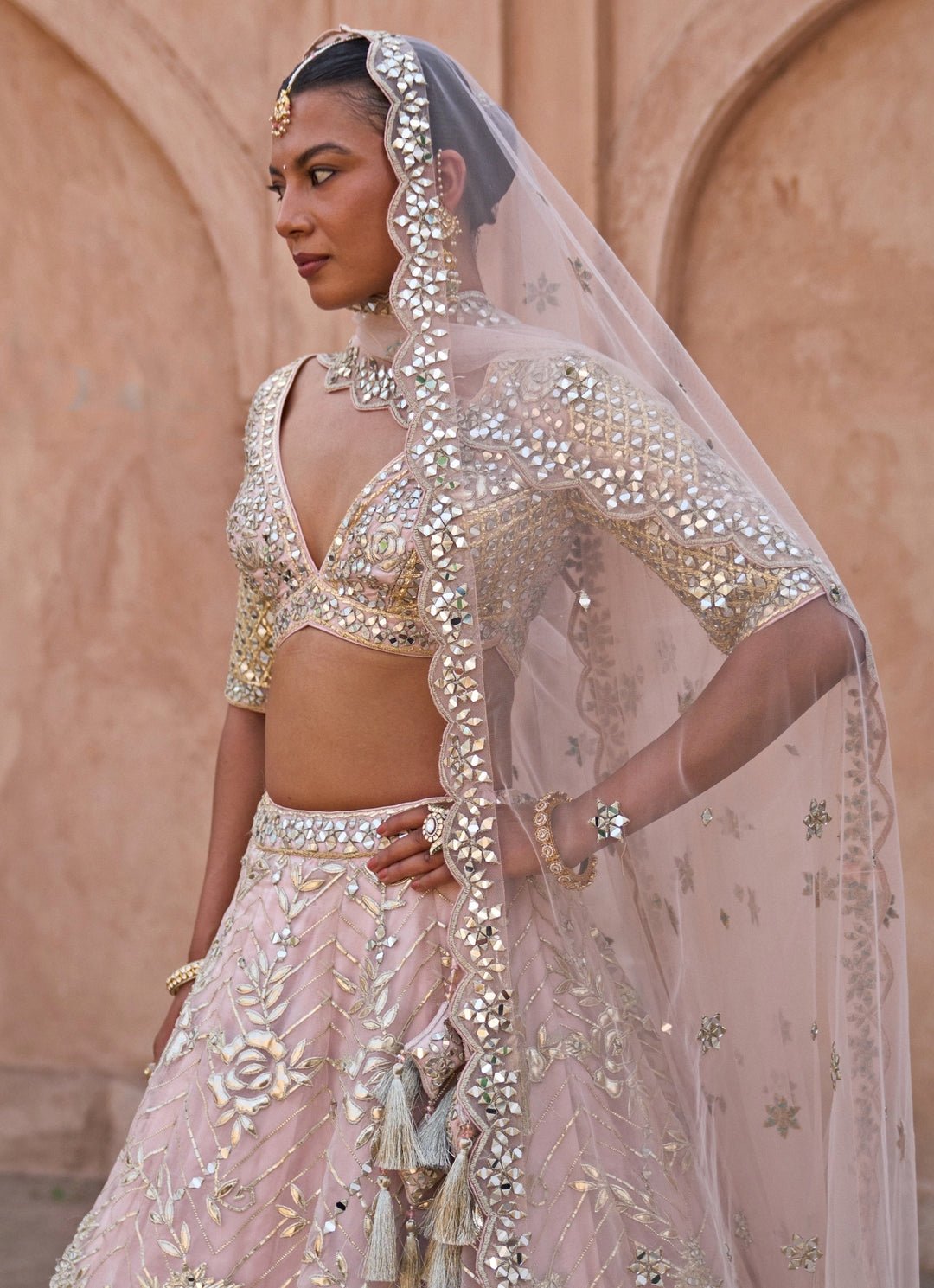 Dusty Peach Organza Lehenga Set