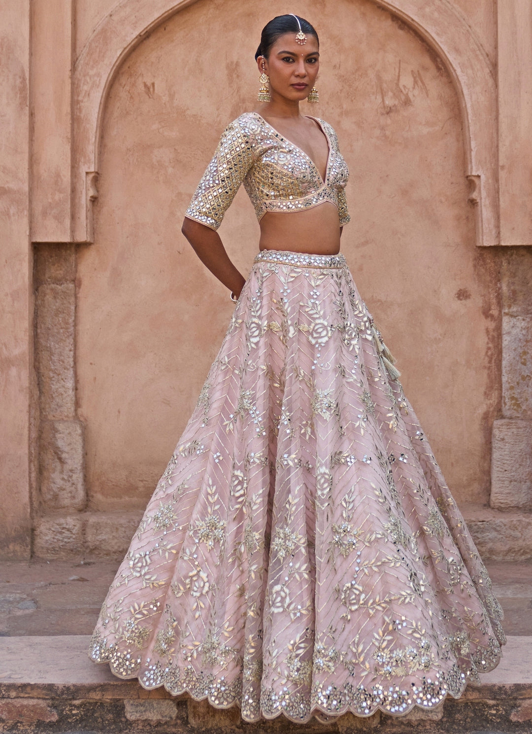 Dusty Peach Organza Lehenga Set