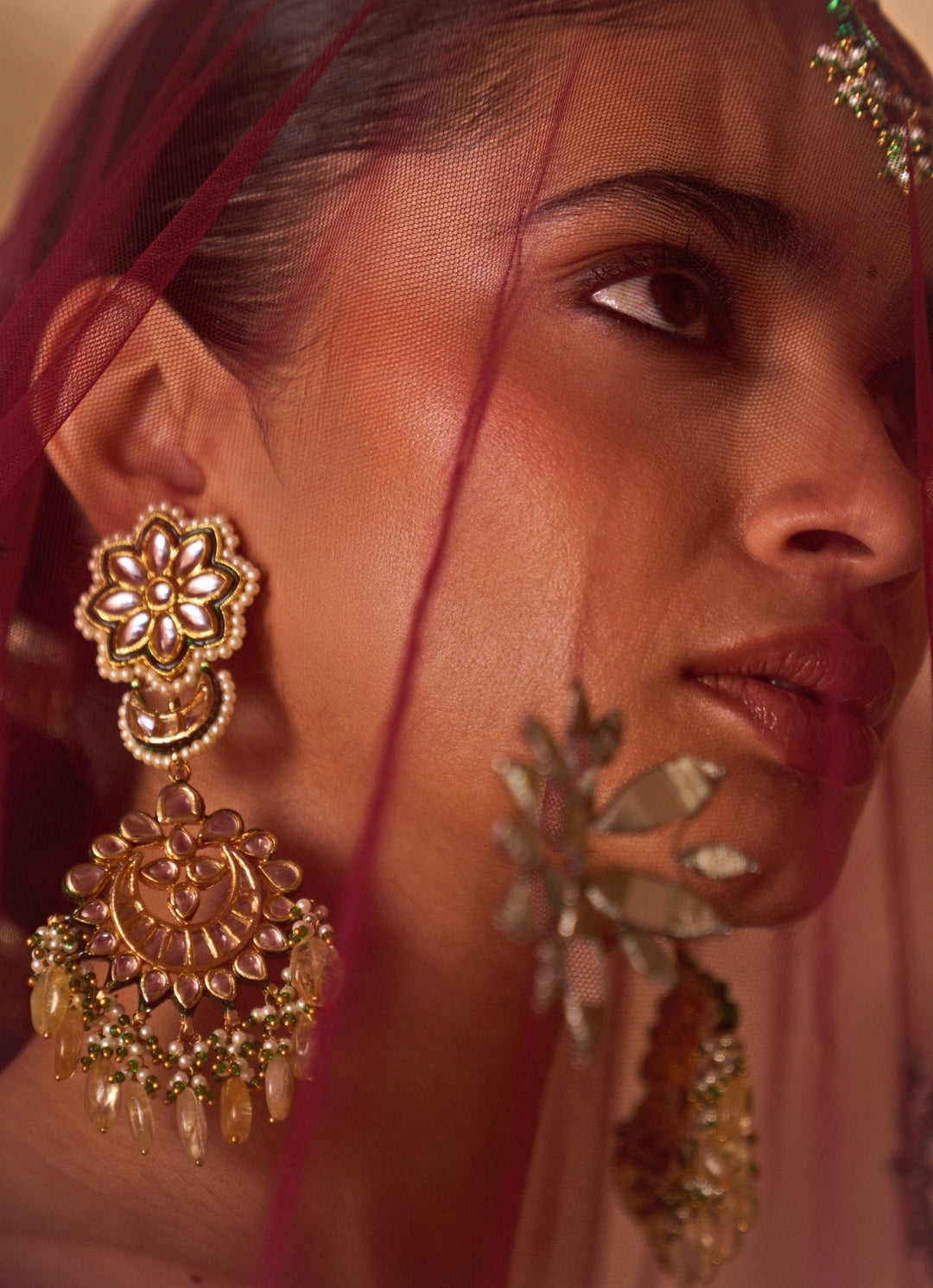 Brown And Maroon Red Raw Silk Lehenga Set
