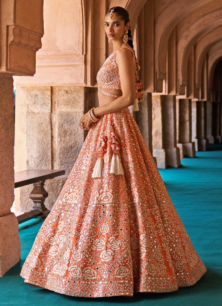 Orange Raw Silk Lehenga Set
