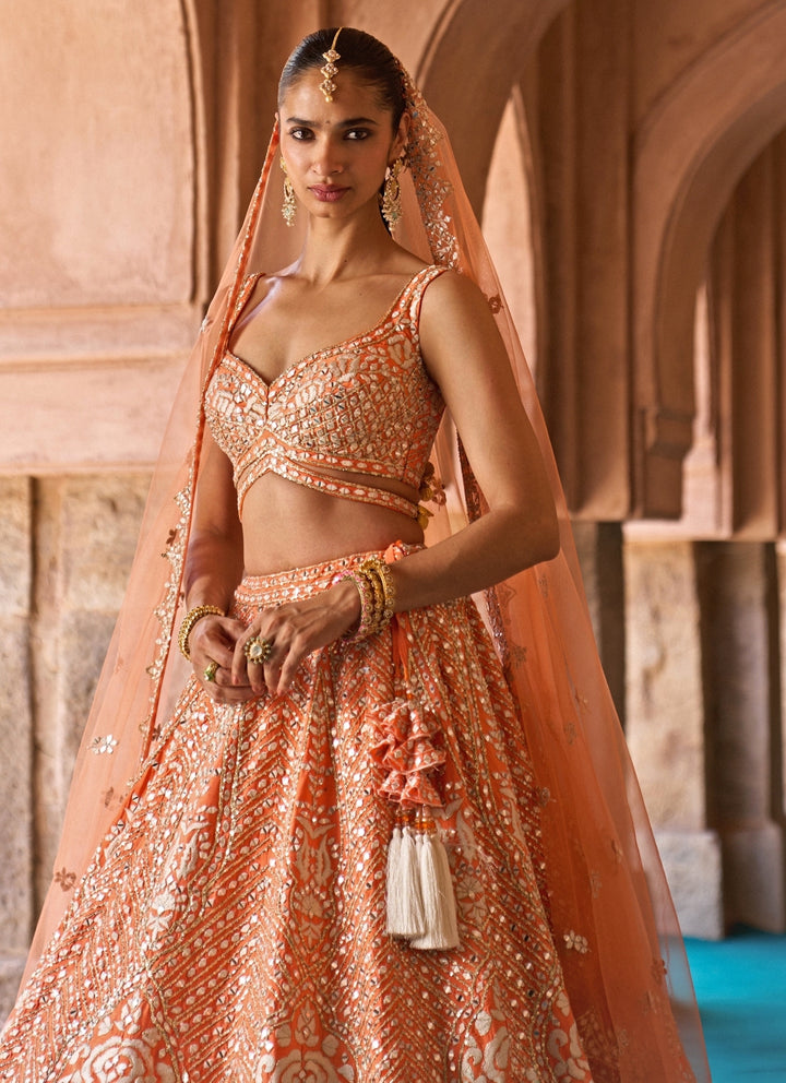 Orange Raw Silk Lehenga Set