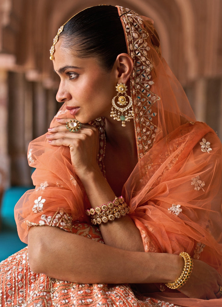 Orange Raw Silk Lehenga Set