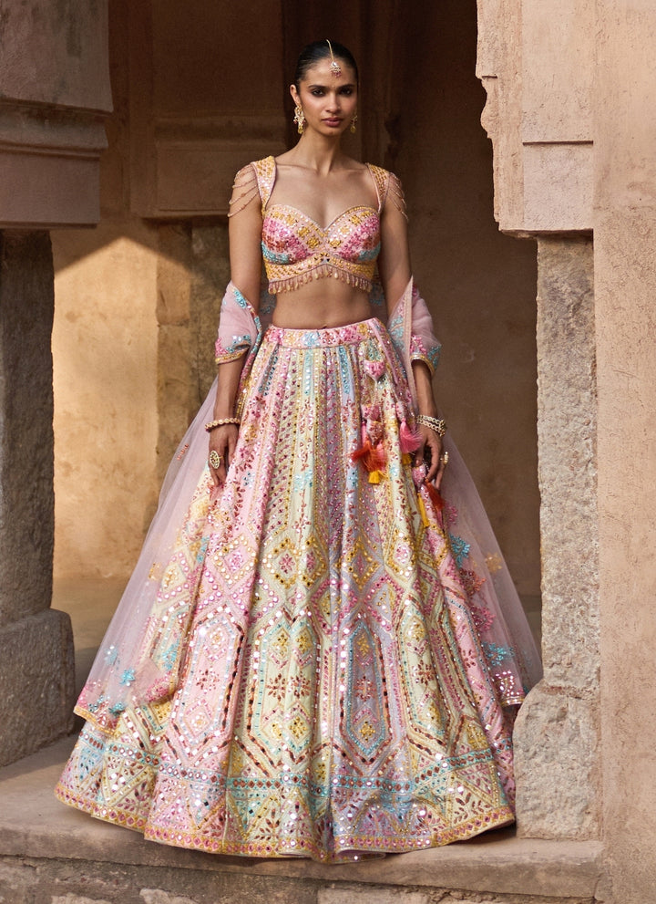 Multicolor Raw Silk Lehenga Set