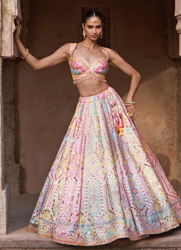 Multicolor Raw Silk Lehenga Set