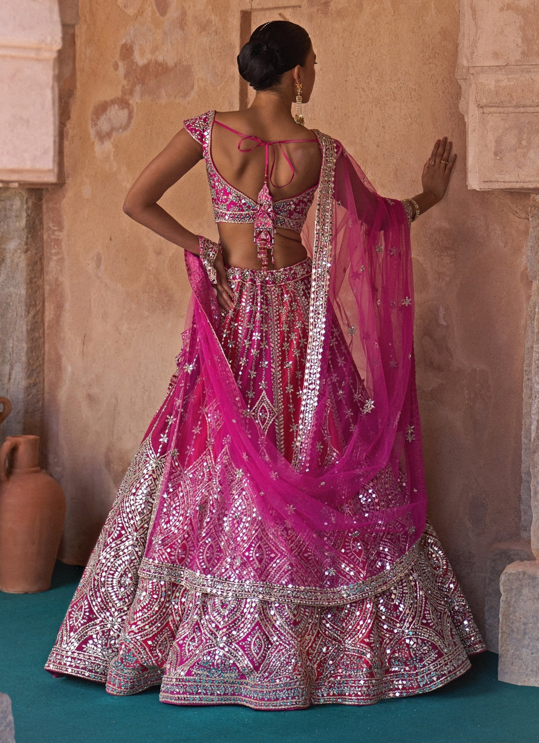 Multicolour Embroidered Raw Silk Lehenga Set
