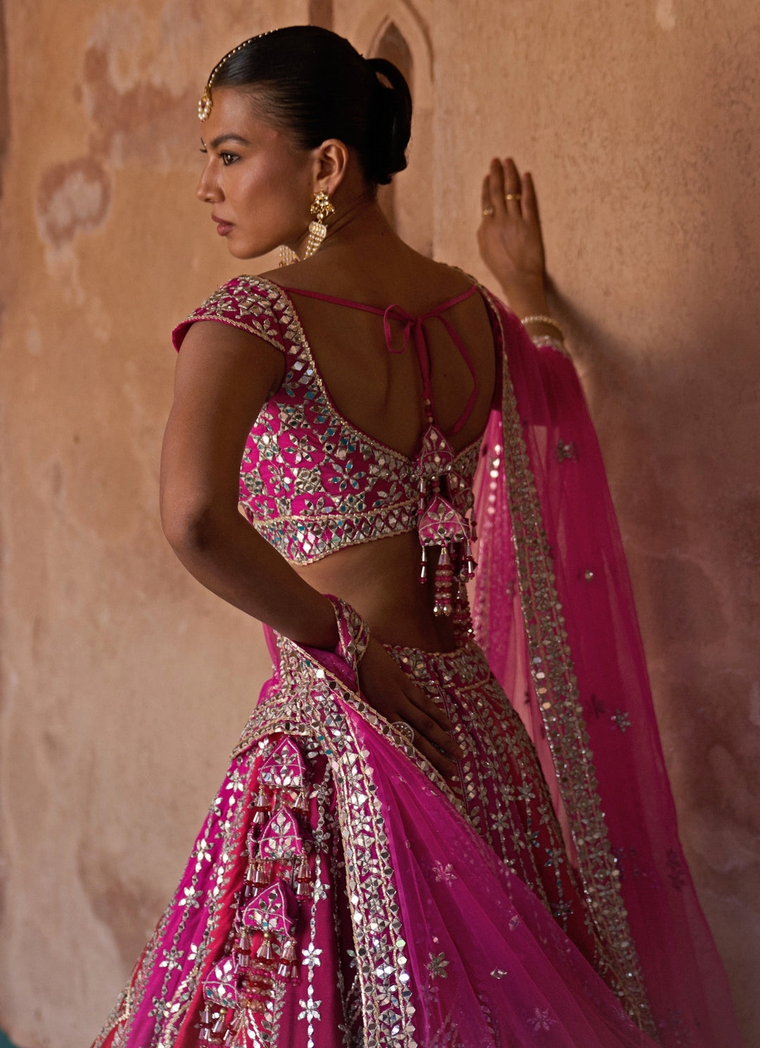 Multicolour Embroidered Raw Silk Lehenga Set