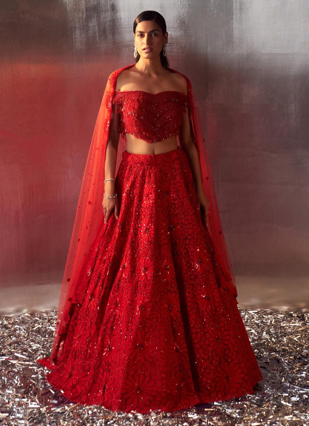 Royal Red Sequins Embroidered Bridal Lehenga Set