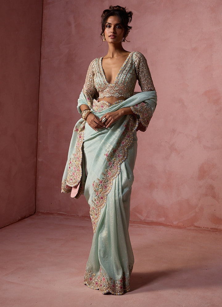 Powder Blue Lurex Georgette Saree