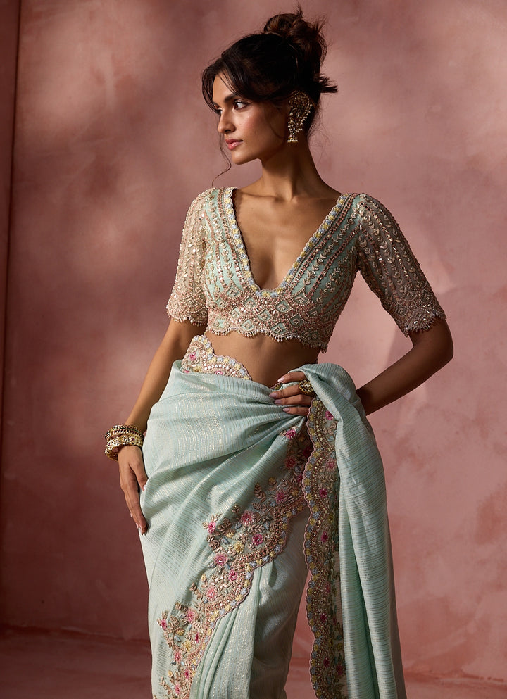 Powder Blue Lurex Georgette Saree