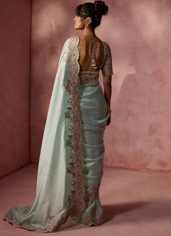 Powder Blue Lurex Georgette Saree