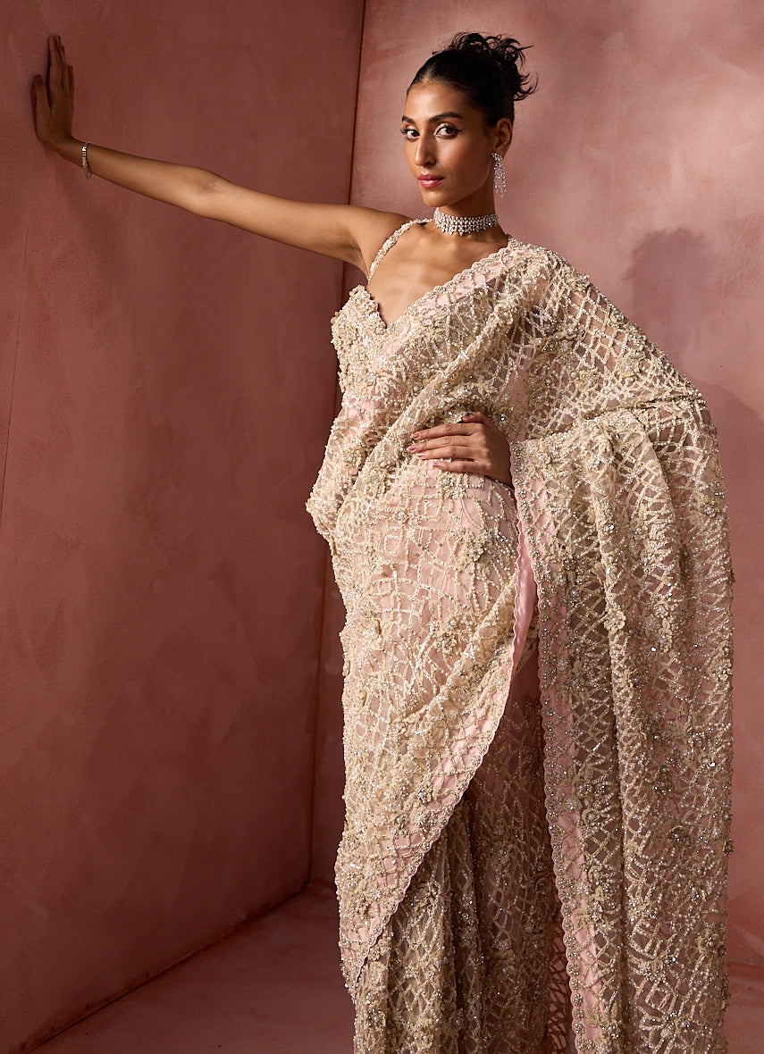 Blush Pink Soft Net Saree