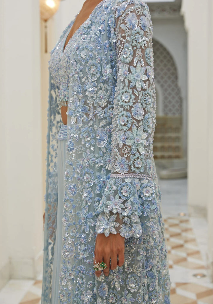 Ice Blue Embroidered Georgette Sharara Set