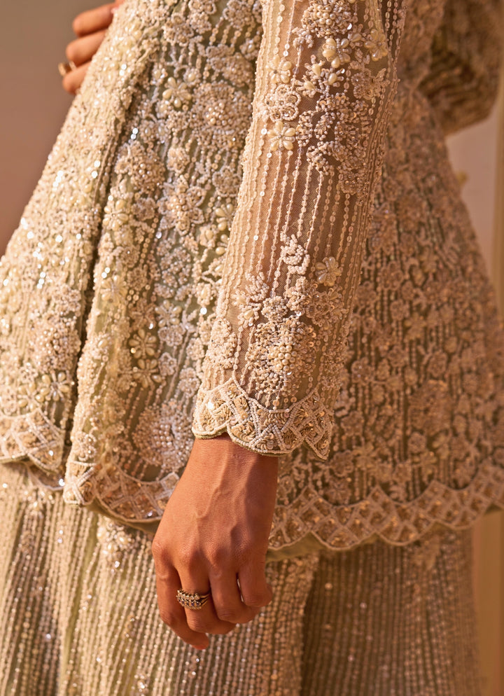 Pastel Green Soft Net Kurta Sharara Set