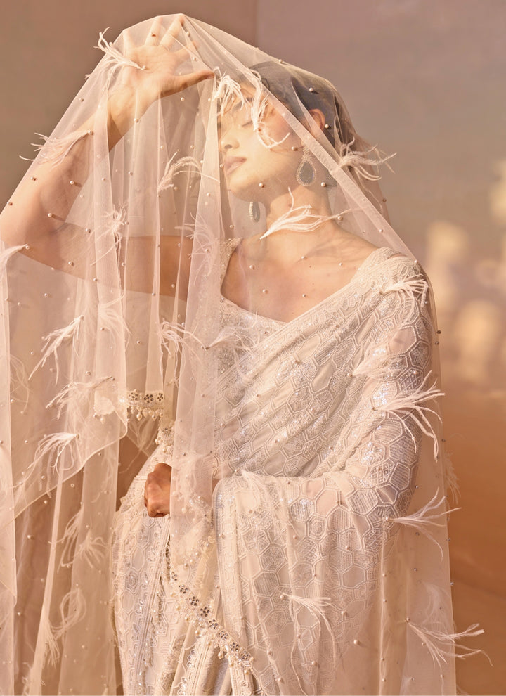 Ivory Embroidered Georgette Saree