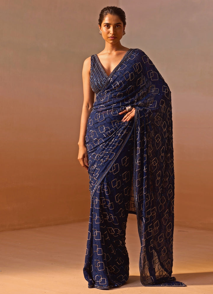 Midnight Blue Georgette Saree