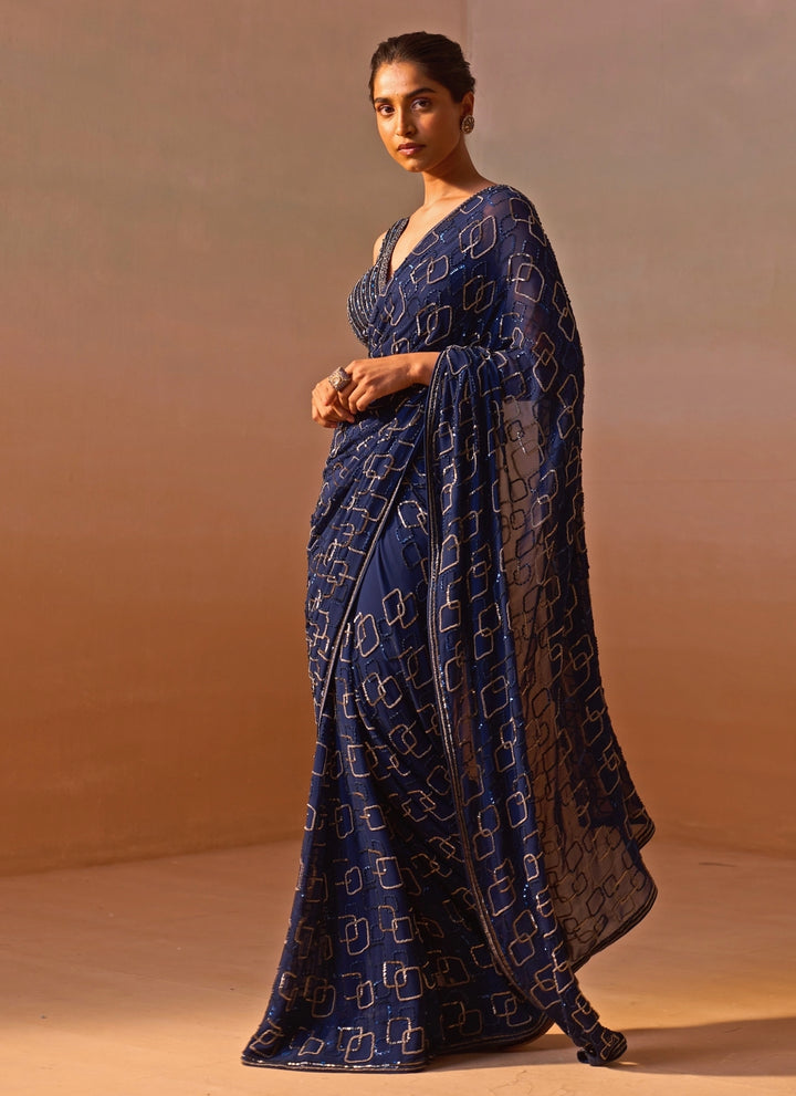 Midnight Blue Georgette Saree