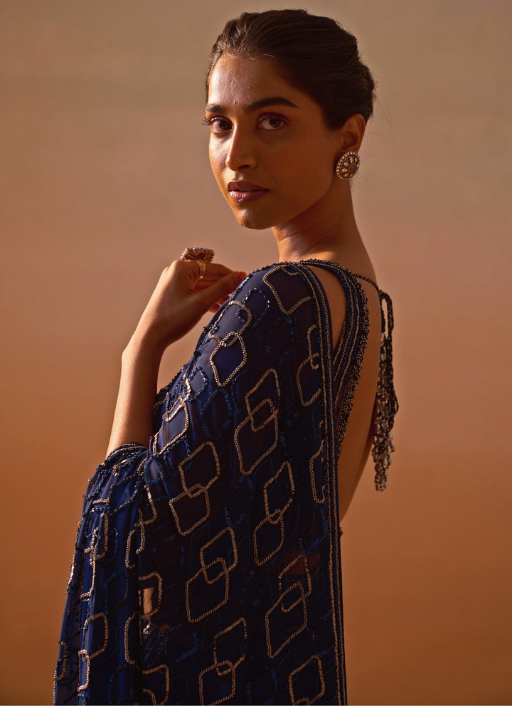 Midnight Blue Georgette Saree